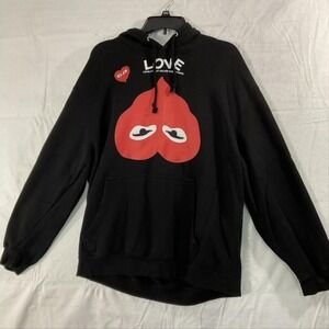 L.O.V.E Hoodie Mens XL Black Fleece Pullover Sweatshirt Heart Graphic Camo Back